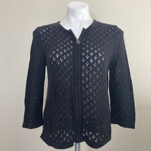 Vintage Y2K Black Mesh Knit Sweater Whimsygoth Christopher & Banks Womens Small